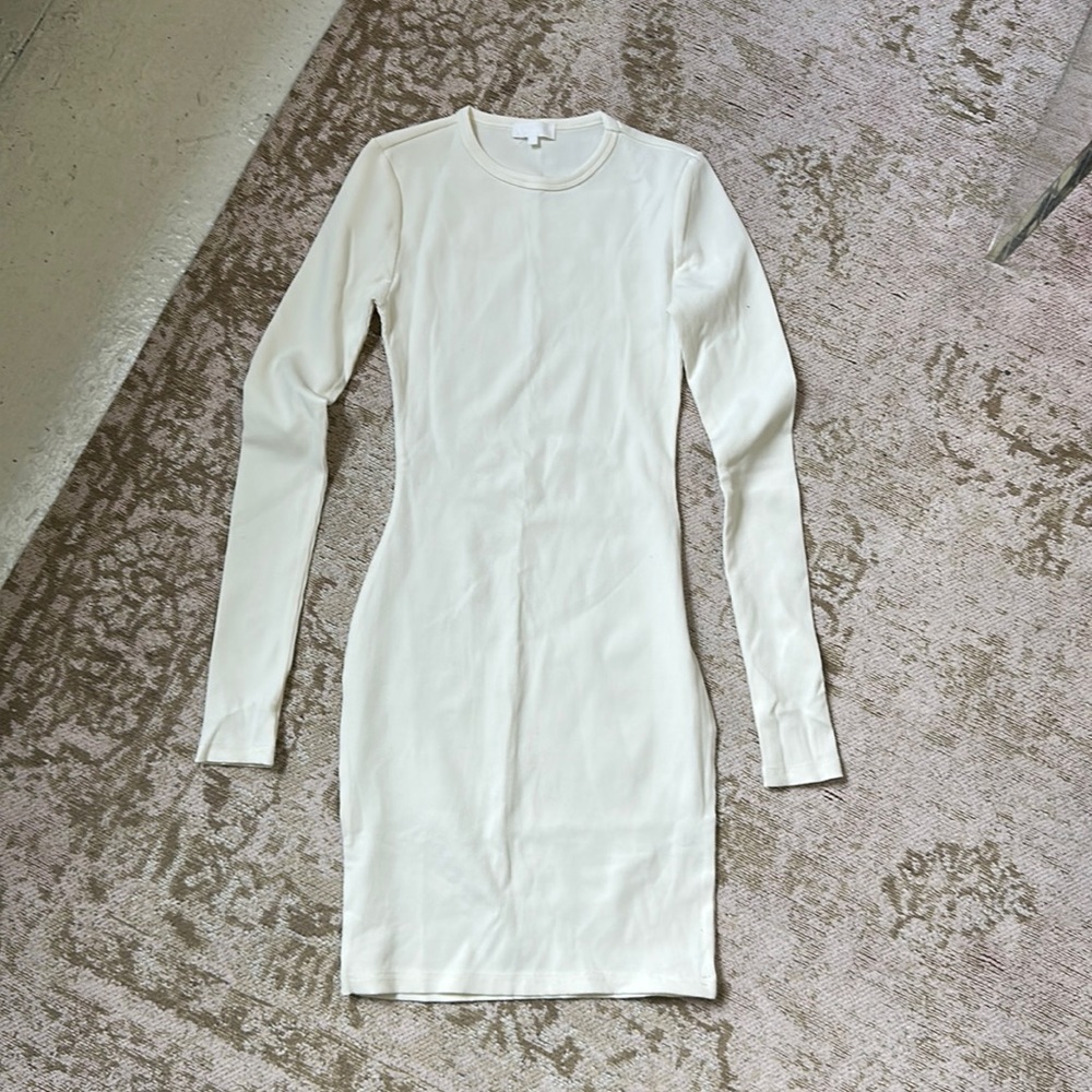 Vivienne Ribbed Long Sleeve Mini Dress in White